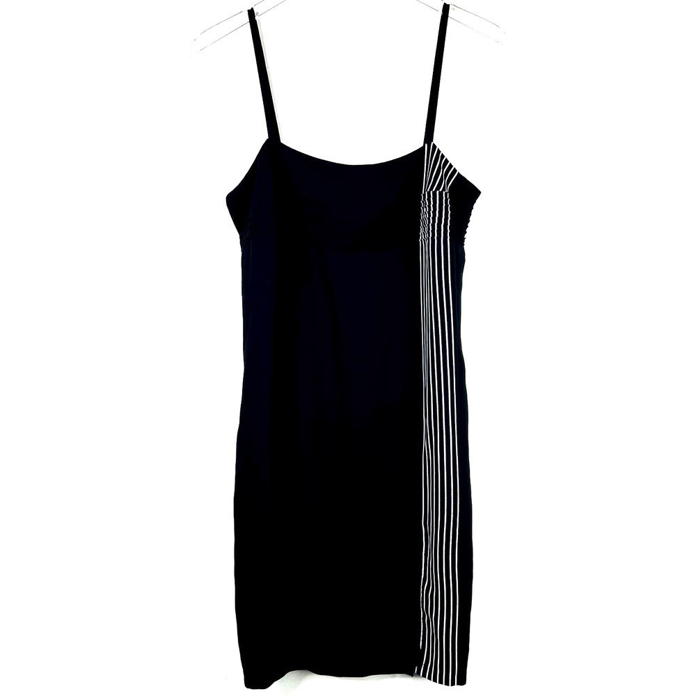 La Perla Vintage Mini Slip Dress Black White Stripe Pintuck Side Slit Spaghetti